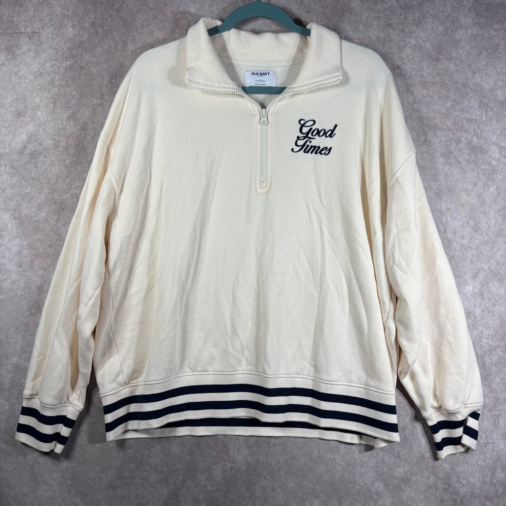 Old Navy SoComfy Half Zip Oversized Sweatshirt Womens Large Cream Classic Length